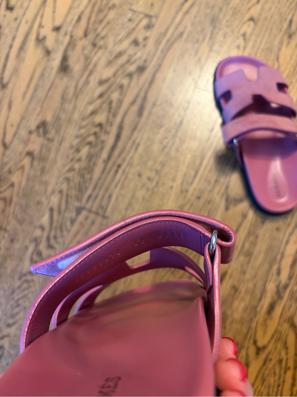 Hermes Pink Suede Oran Slide Sandals - Picture 4 of 4